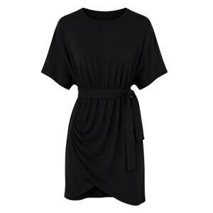 Cupshe Womens Sz Small Black Mini Dress Tulip Hem Short Sleeve Ruched